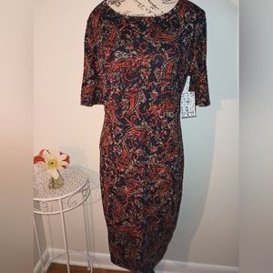 NWT Women's LulaRoe Black and Red Paisley "Julia" Dress Size Large